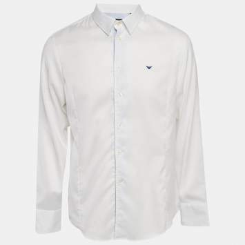 Pre Owned Emporio Armani White Cotton Blend Button Down Shirt XL
