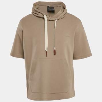 Pre Owned Emporio Armani Grey Neoprene Short Sleeve Hoodie L