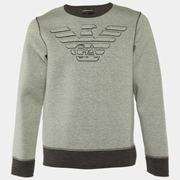 Pre Owned Emporio Armani Grey Logo Embroidered Double Jersey Sweatshirt L