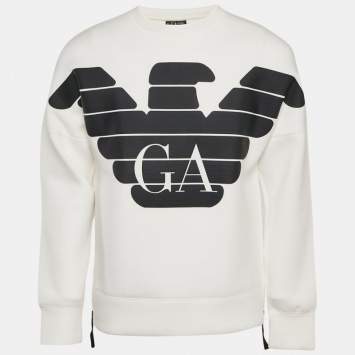مملوكة مسبقًا Emporio Armani White Logo Textured Print Jersey Sweatshirt M
