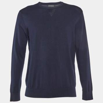 Pre Owned Emporio Armani Navy Blue Knit Crew Neck Sweater M