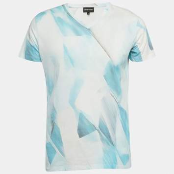 Pre Owned Emporio Armani Blue Printed Cotton T-Shirt XL