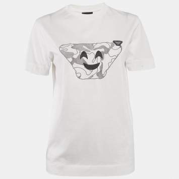 Pre Owned Emporio Armani White Embroidered Cotton T-Shirt XS