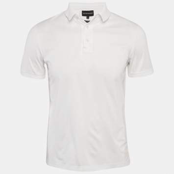 Pre Owned Emporio Armani Essential White Cotton Jersey Polo T-Shirt S