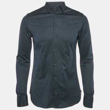 Pre Owned Emporio Armani Navy Blue Cotton Jersey Long Sleeve Shirt L
