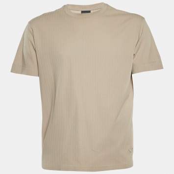 Pre Owned Emporio Armani Beige Textured Knit Crew Neck T-Shirt XL