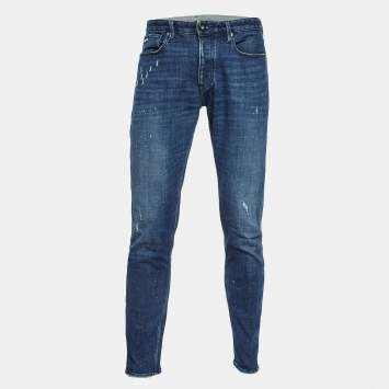 Pre Owned Emporio Armani Blue Distressed Denim Jeans M Waist 33"