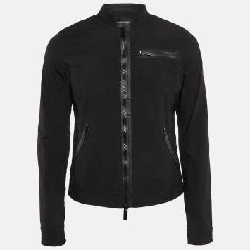 Pre Owned Emporio Armani Black Textured Synthetic Johnny Slim Fit Jacket M