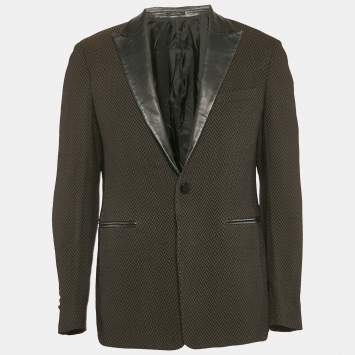 Emporio Armani Black/Brown Patterned Wool Blend Single Breasted Blazer L
