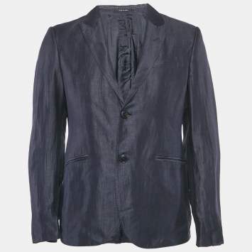 Emporio Armani Blue Line Blue Linen Single Breasted Blazer M
