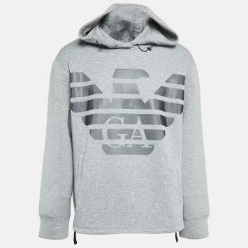 Pre Owned Emporio Armani Grey Melange Eagle Logo Print Neoprene Hoodie XL