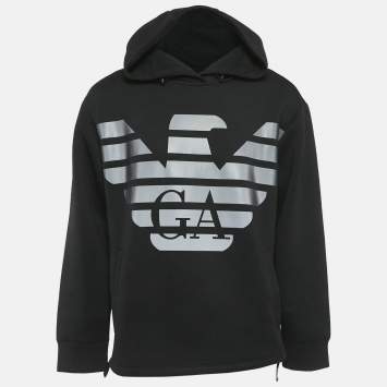 Pre Owned Emporio Armani Black Eagle Logo Print Neoprene Hoodie XL