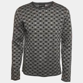 Pre Owned Emporio Armani Grey Patterned Wool Crew Neck Sweatshirt XL 