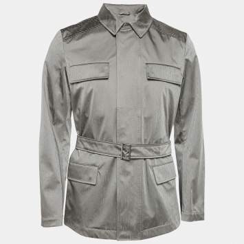 Emporio Armani Grey Textured Synthetic Zip-Up Jacket M