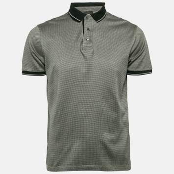 Pre Owned Emporio Armani Grey Cotton Knit Polo T-Shirt L