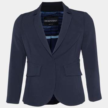 Emporio Armani Navy Blue Crepe Button Front Blazer S