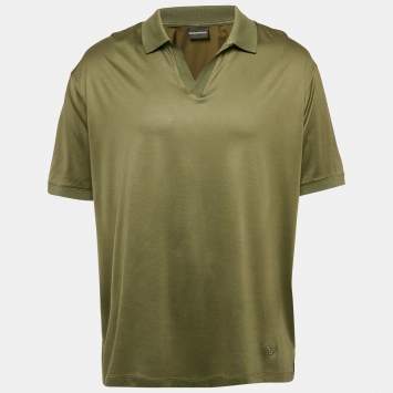 Pre Owned Emporio Armani Olive Green Cotton Blend and Cotton Knit Polo T-Shirt XXXL
