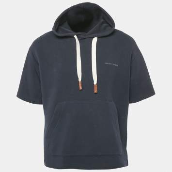 Pre Owned Emporio Armani Navy Blue Jersey Short Sleeve Hoodie L