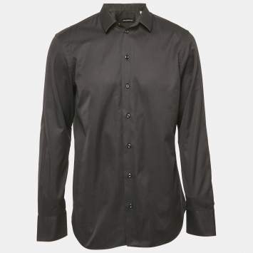 Pre Owned Emporio Armani Black Striped Cotton Long Sleeve Shirt XL