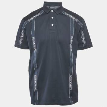 Emporio Armani Navy Blue Cotton Logo Tape Trimmed Polo T-Shirt XXL