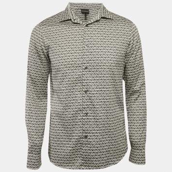 Emporio Armani Black Logo Print Cotton Slim Fit Shirt L