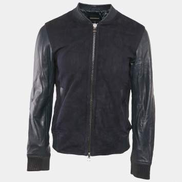 Emporio Armani Navy Blue Suede & Leather Zip Front Jacket L