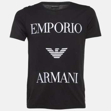 Emporio Armani Black Logo Embroidered Cotton Crew Neck T-Shirt M