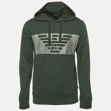 Emporio Armani Green Logo Print Cotton Hoodie M