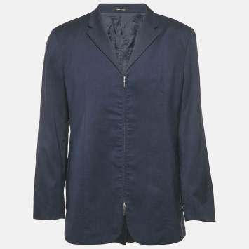 Pre Owned Emporio Armani Blue Wool Zip-Up Blazer L