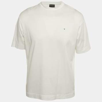 Emporio Armani White Logo Embroidered Cotton Crewneck T-Shirt S 