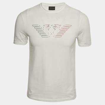 Emporio Armani White Logo Print Cotton Crewneck T-Shirt S