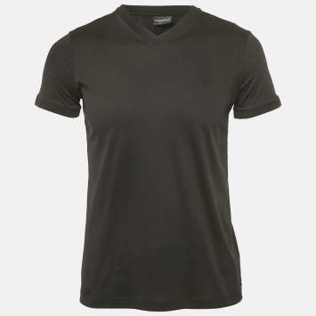 Pre Owned Emporio Armani Black Jersey V-Neck T-Shirt S