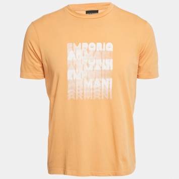 Pre Owned Emporio Armani Light Orange Logo Print Cotton T-Shirt S