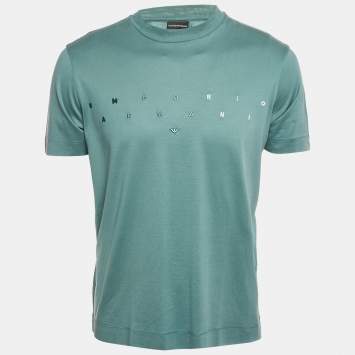 Pre Owned Emporio Armani Blue Logo Embroidered Jersey T-Shirt S