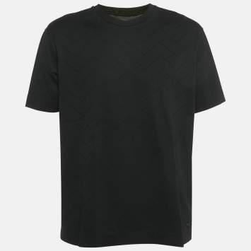 Pre Owned Emporio Armani Black Zig Zag Patterned Cotton T-Shirt XXXL 