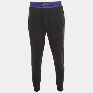 Pre Owned Emporio Armani Underwear Black Cotton Logo Waistband Joggers M