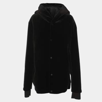 Pre Owned Emporio Armani Black Velvet Hoodie XXXL