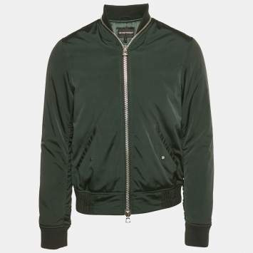 Pre Owned Emporio Armani Green Synthetic Bomber Jacket M