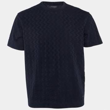 مملوكة مسبقًا Emporio Armani Midnight Blue Zig Zag Pattern Cotton Crew Neck T-Shirt XL