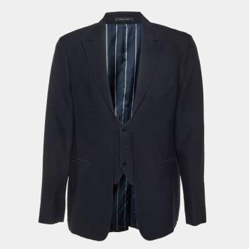 مملوكة مسبقًا Emporio Armani Navy Blue Dotted Wool Vest Detail Blazer XXL