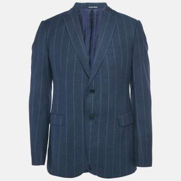 مملوكة مسبقًا Emporio Armani Blue Textured Pinstripe Wool Blazer L