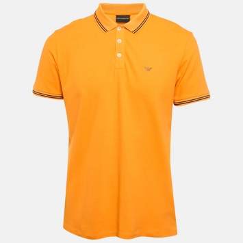 Pre Owned Emporio Armani Orange Logo Print Pique Polo T-Shirt L