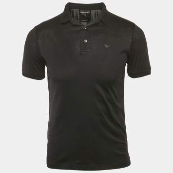 Pre Owned Emporio Armani Black Jersey Polo T-Shirt XS