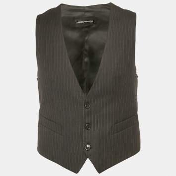 مملوكة مسبقًا Emporio Armani Grey Pinstriped Wool Vest L