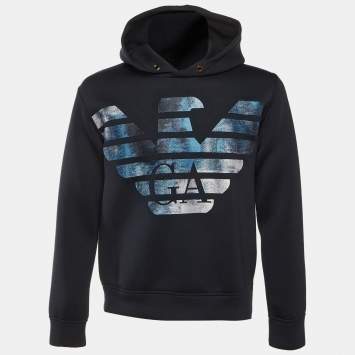 Pre Owned هودي أمبريو أرماني تطريز شعار جيرسي أزرق منتصف الليل صغير