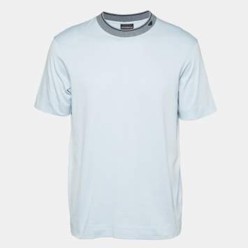 Pre Owned تِي شيرت جيرسي أزرق إيمبريو أرماني بشعار النسر الصغير مقاس متوسط (ميديوم)