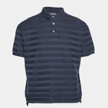 Pre Owned Emporio Armani Navy Blue Cotton Knit Polo T-Shirt 3XL