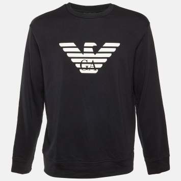 Pre Owned Emporio Armani Black Logo Detail Modal & Cotton Knit Sweatshirt XL