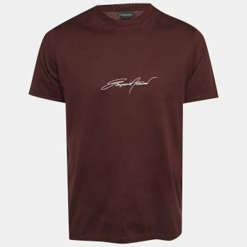 مملوكة مسبقًا Emporio Armani Burgundy Logo Embroidered Jersey T-Shirt XL