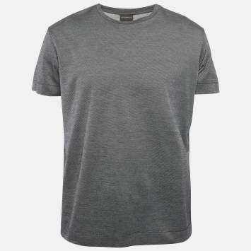 Pre Owned Emporio Armani Grey Striped Jersey Crewneck T-Shirt XL